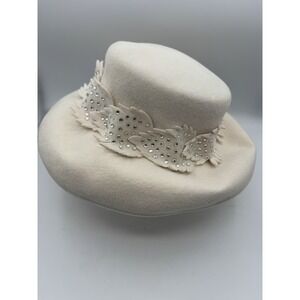 Women Meril Felt Rhinestone Hat Church Derby Wedding Leaves Hat Pin
